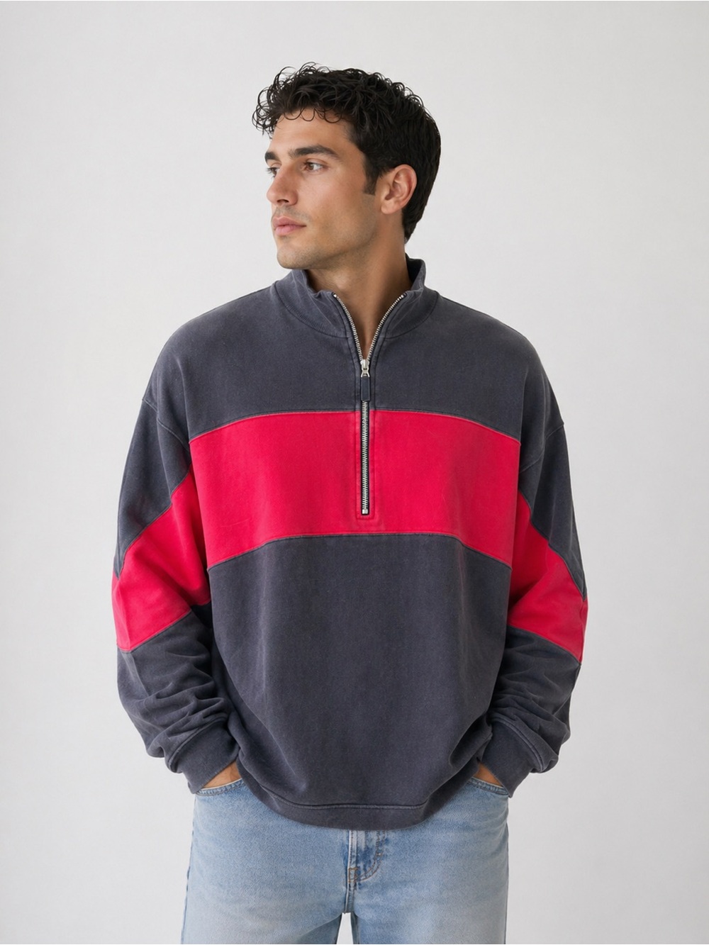 Vtg 90s Marlboro Mens XL Faded Color Block Ribbed Knit Half Zip Pullover Sweater